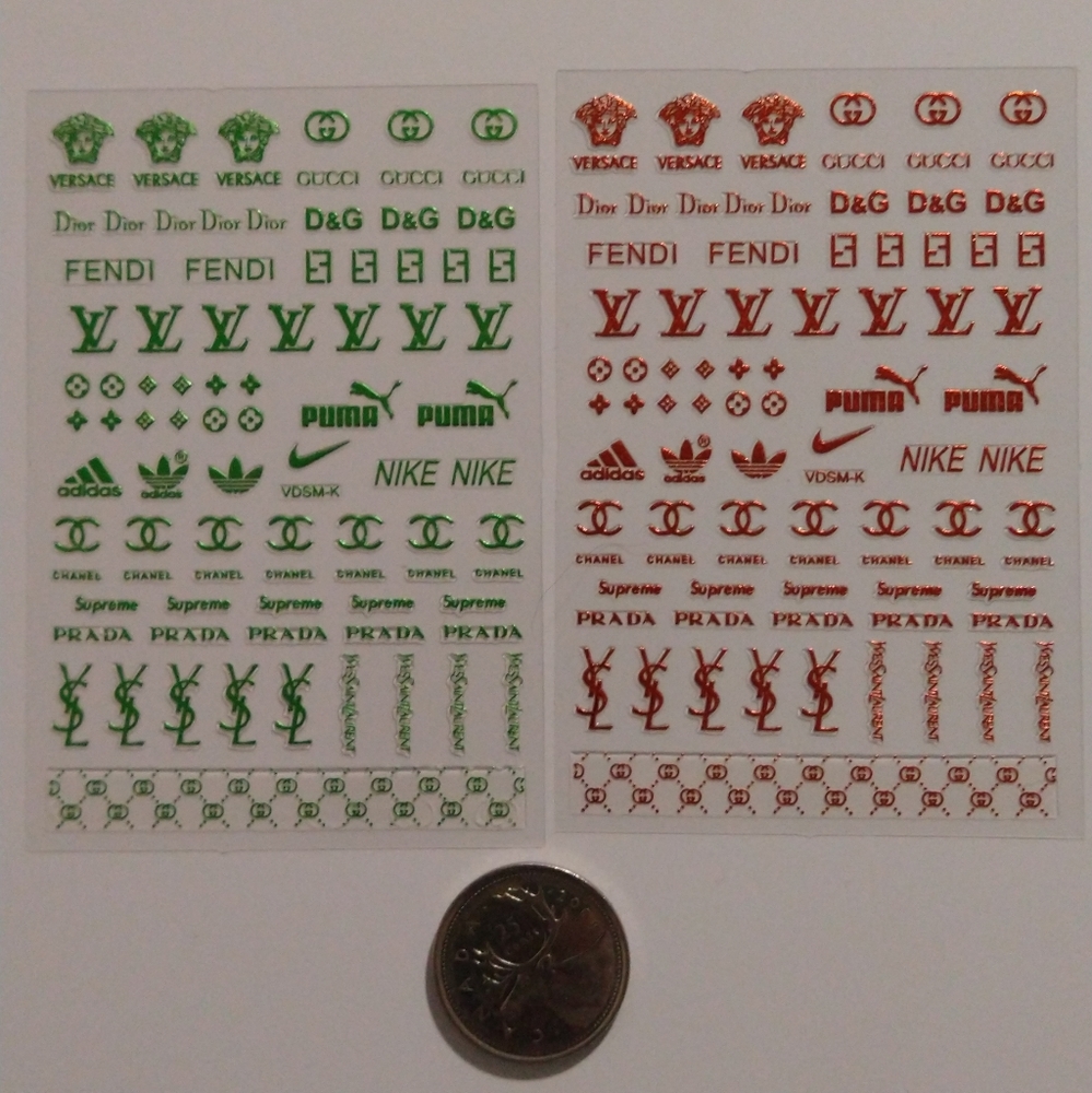 2 Sheets Nail Art Decals Stickers Logos